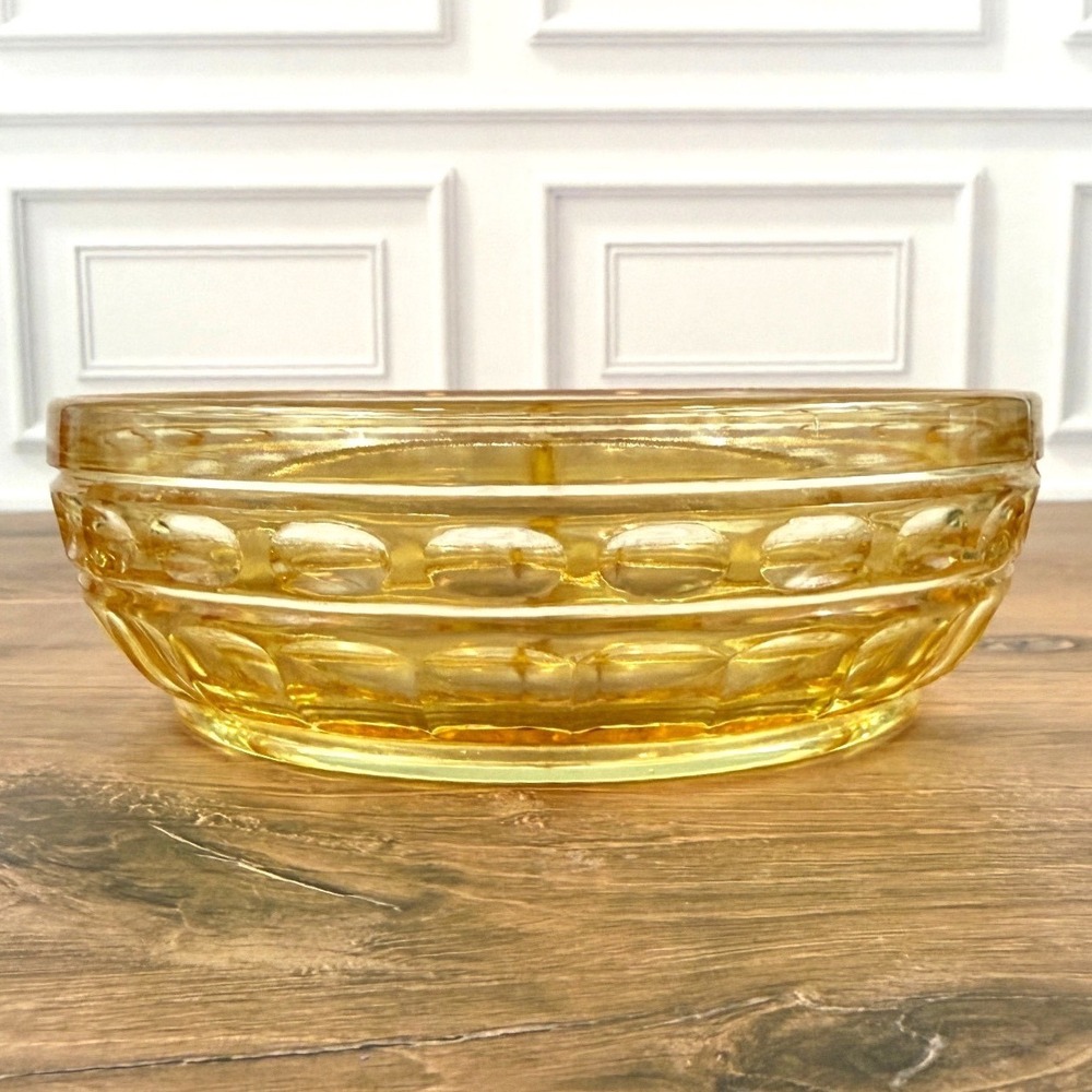 VTG Hazel Atlas Amber Gold 3 Compartment Snack Dish Ashtray 6.25" Round